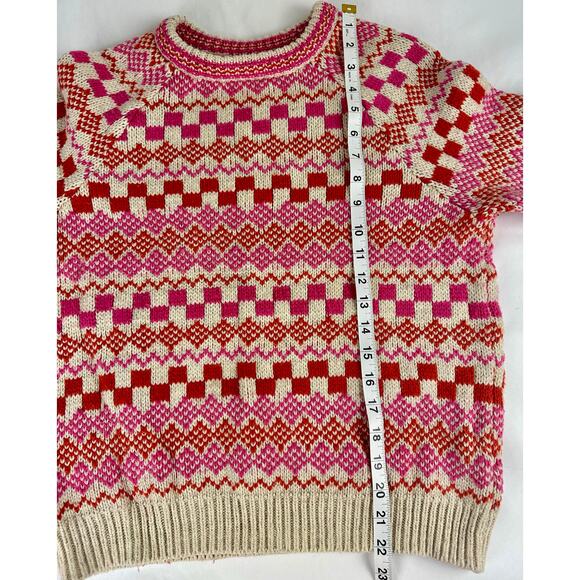 Marine Layer Archive Corralito Pullover Crew Sweater Pink Oatmeal Fair Isle M - Picture 10 of 11